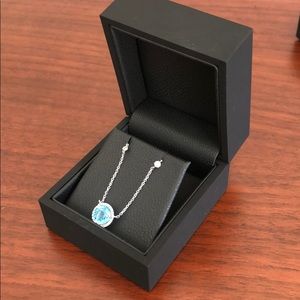 14KT White Gold Blue Topaz Mini Diamond Necklace
